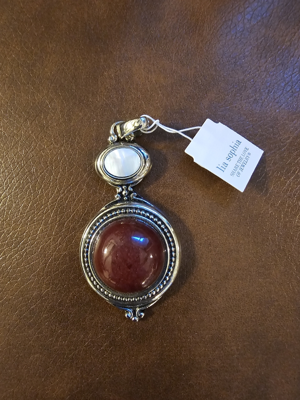 Lia Sophia Red Stone Silver-Tone Pendant